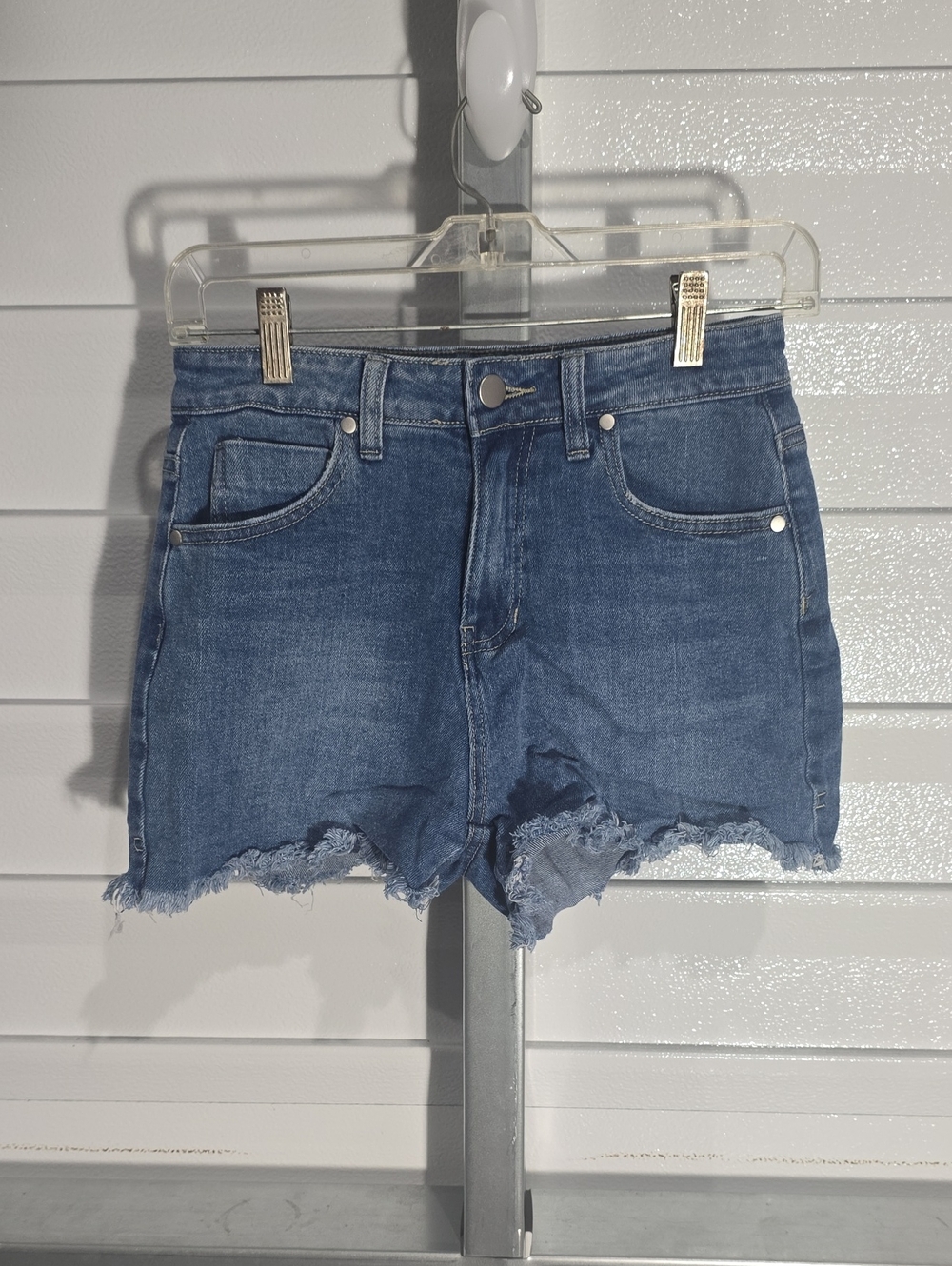 Abound Medium Blue Frayed Hem Denim Shorts High Rise‎ Size 27